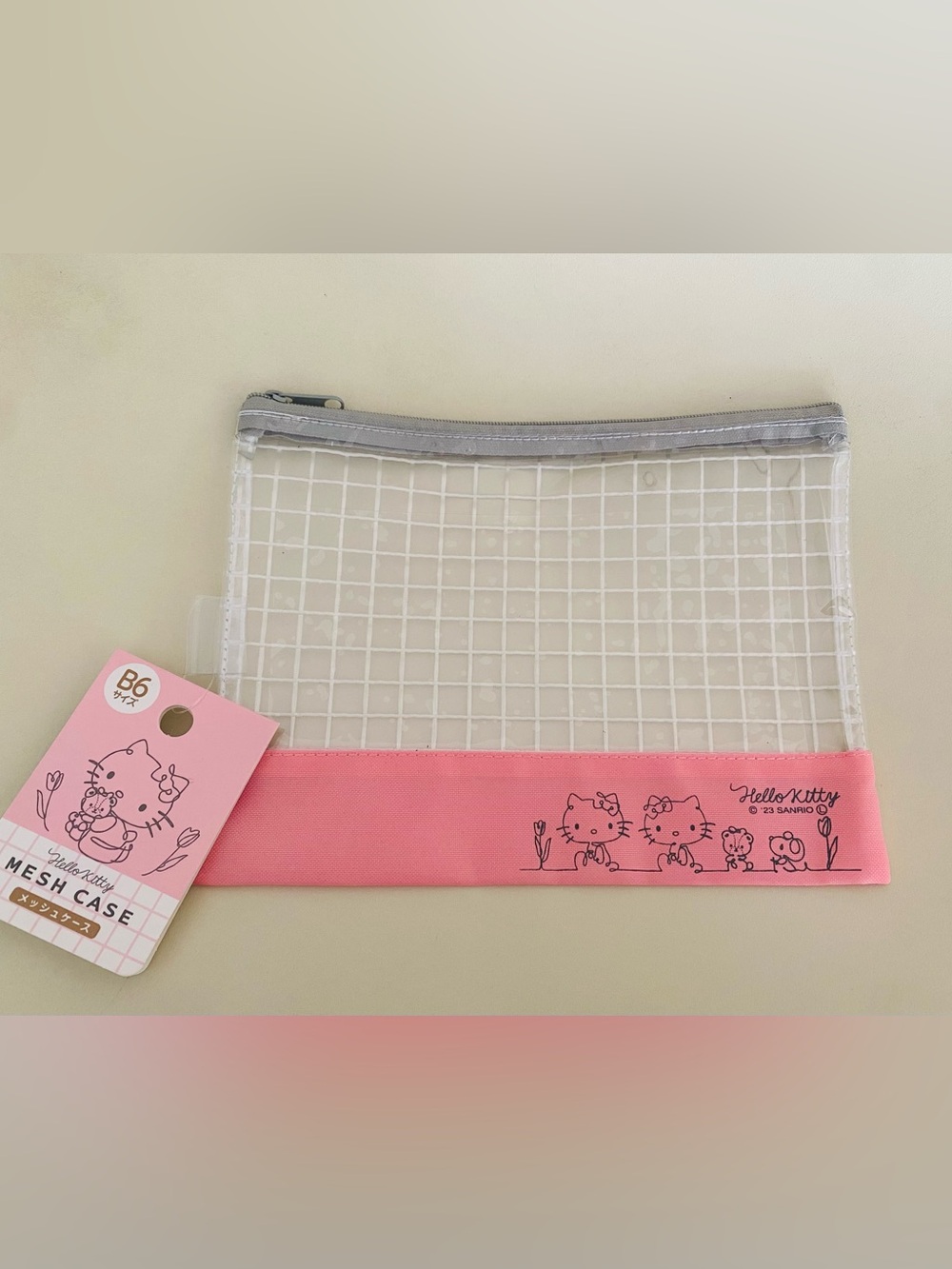 New Sanrio Hello Kitty Pink Clear Grid B6 Pouch Japan Import